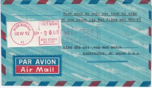 Vietnam Airmail Cover with Meter, Mailed in 1992