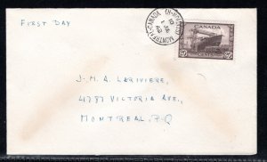 260, Scott, Canada, 20c, FDC, Tied by CDS, 1 Jul 42, no cachet, KGVI War Issue,