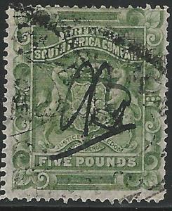 Rhodesia, 1890, Scott #18, used, 5 pounds yellow green, fine-very fine