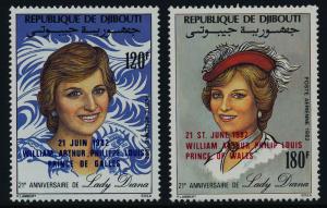 Djibouti C168-9 MNH Princess Diana 21st Birthday, Prince William o/p