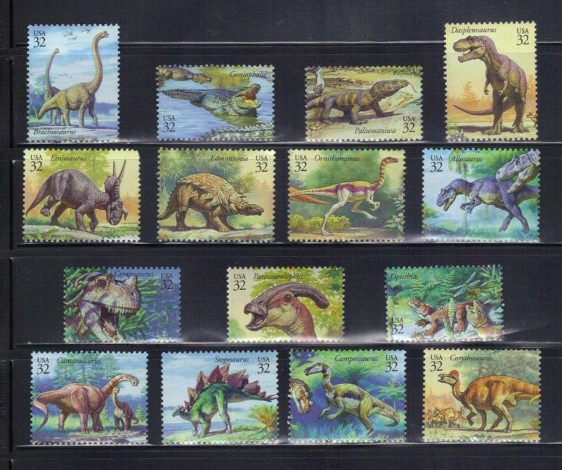 TheStampNut > Scott# 3136a-o DINOSAURS COMPLETE SINGLES SET (15) MNH