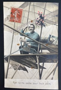 1912 France Early Aviation Picture Postcard Cover Nothing costs me