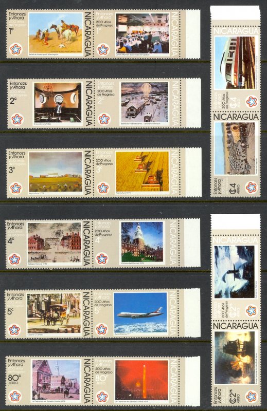 NICARAGUA 1976 US BICENTENNIAL Set 16 in Pairs Sc 1028-1037,C907-C912 MNH