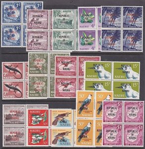 NAURU 1968 REPUBLIC overprint definitive set MNH blocks of 4...............A5423