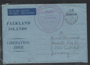 FALKLAND ISLANDS COVER (PP1111B) 1984 14P AEROGRAM HMS ENDURANCE TO GERMANY 