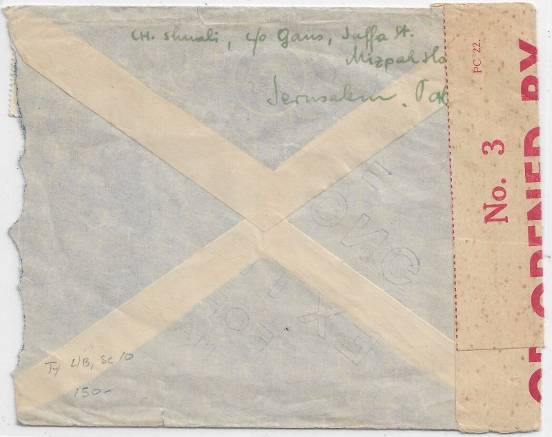 Jerusalem, Palestine to Los Angeles, Ca 1941 Pacific Clipper A/M Cens. (C5559)