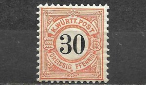 Germany Wurttemberg 1900 Stamp Scott #64 30Pf Mint