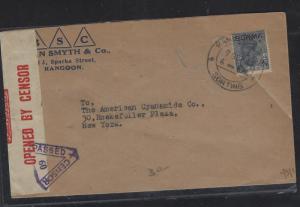 BURMA (P2810B)   1941 CENSOR KGV 3A 6P TO NEW YORK, USA 