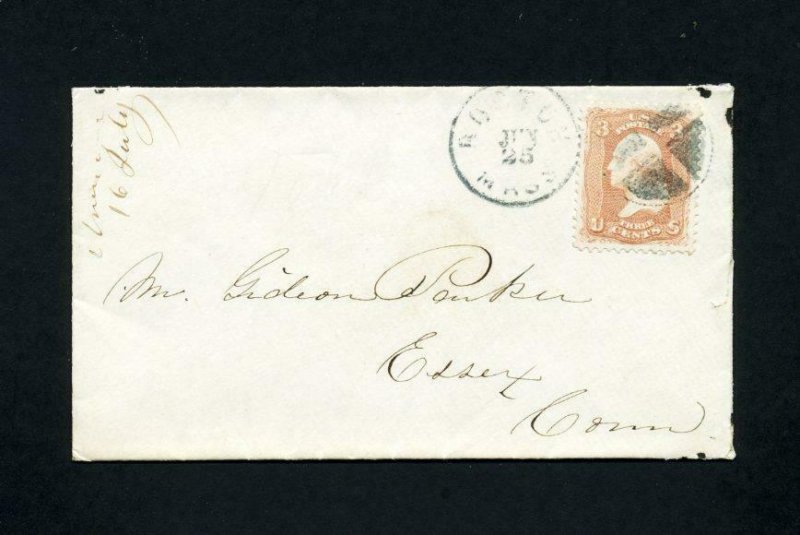 FREE SHIPPING - # 65 in XF condition cover Boston, MA to Essex, CT - 5-25-1860's