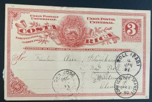1890 San Jose Costa Rica Stationery Postcard Cover To Bad Boll Germany
