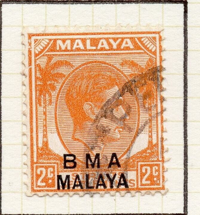 Malaya Straights Settlements 1945 Early Shade of Used 2c. BMA Optd 307976