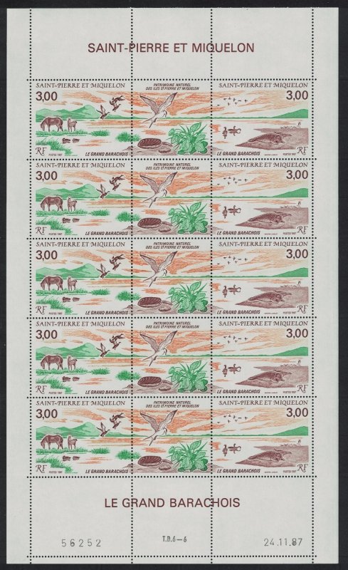 St. Pierre and Miquelon Horses Ducks Gulls Geese Birds 2v Full Sheet 1987