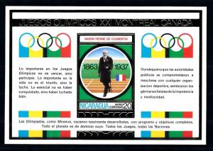 [55181] Nicaragua 1975 Olympic games Montreal de Coubertin MNH Sheet