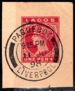 1890's Lagos (Nigeria) One Penny Queen Victoria Paquebot Liverpool SON C...