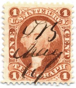 1862-71 1c R4C 1c Telegraph, First Issue Internal Revenue Stamp, Washington, Red