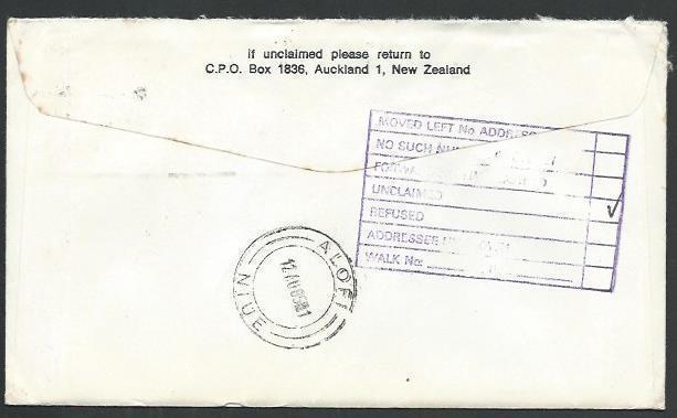 NIUE 1985 cover ex New Zealand Returned to Sender..........................64400