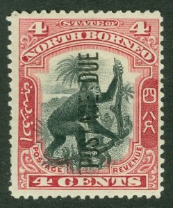 SG D16a North Borneo 1897-99. 4c black & carmine, perf 13½ x 14. Fresh mounted..