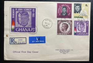 1965 Accra Ghana First Day Airmail Cover To New York USA John F Kennedy Memorial