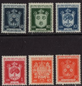 Thematic stamps SAN MARINO 1945 ARMS SHORT SET 6v 309/14 mint