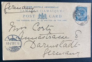 1905 Kingston Jamaica Postal Stationery Postcard Cover To Darmstadt Germany