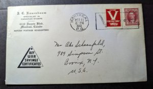 1941 Canada Victory Stamp Cover Montreal to Bronx NY USA Buy War Savings