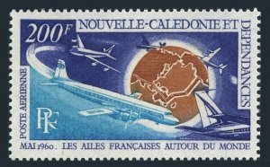 New Caledonia C72, MNH. Mi 484. Paris-Noumea flight, 10th Ann. 1970.Planes,Globe