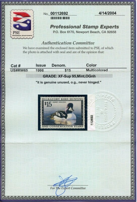 US SCOTT #RW65 GP Mint-XF-Sup-OG-NH Graded 95 PSE Cert SMQ $135 (GARY 10/16/20)