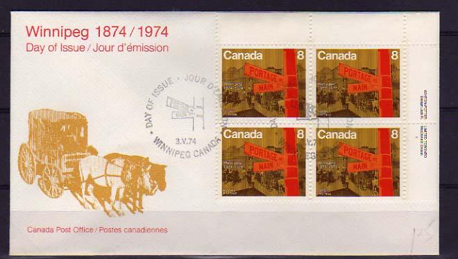 Canada Winnipeg Centennial Plate Block First Day Cover