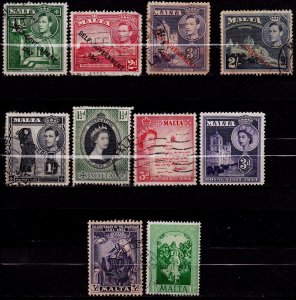 Malta,used selection,refer to photo,VFU,QEII and KGVI