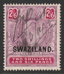 SWAZILAND c1913 'SWAZILAND' on KEVII Cape 2/6 Revenue. Rare.