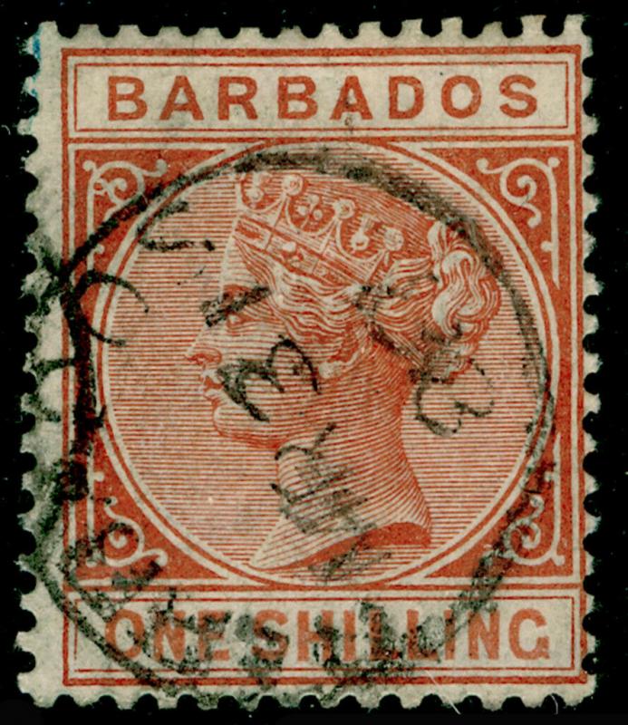 BARBADOS SG102, 1s Chestnut, FINE USED, CDS. Cat £21. 