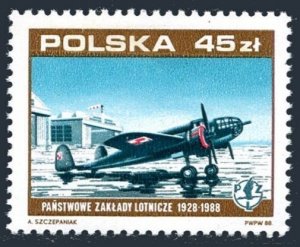 Poland 2861 block/4, MNH. Mi 3158. National Industry, 1988. Los ELK aircraft.