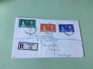 Nakuru Kenya  1937 registered stamps cover Ref R22464