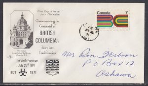 Canada Scott 552 Rose Craft FDC - British Columbia, Centennial