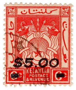 (I.B) Malaya States Revenue : Kelantan $5 on 6c OP (Japanese Occupation)