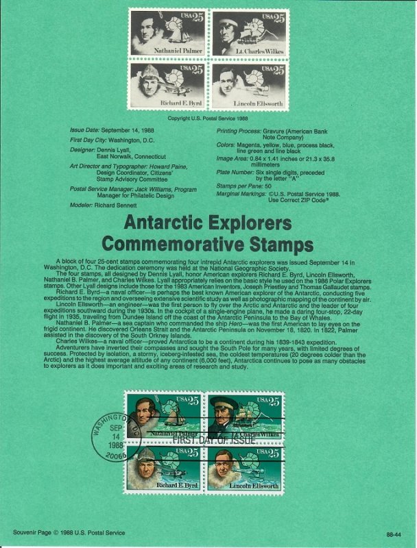 US SP835 Antarctic Explorers Souvenir Page #2389a