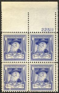 US #867 5c Whitman, Plate Block, VF/XF mint never hinged, very fresh, Nice Pl...