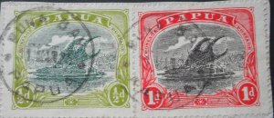 Papua 1925 ½d and 1d with BUNA BAY postmark