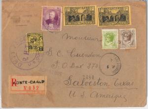 MONACO -  POSTAL HISTORY  -  REGISTERED COVER to TEXAS, USA 1925