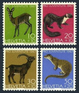 Switzerland B370-B373,+booklet.Wild Animals 1967.Red Deer,Pine Marten,Ibex,Otter