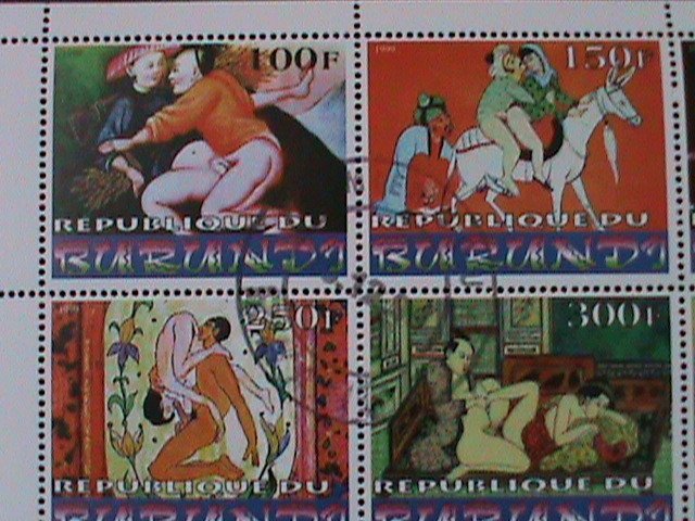 RURUNDA-1999-FAMOUS NUDE ARTS PAINTING-CTO FULL SHEET-VF-1ST DAY FANCY CANCEL