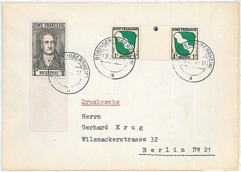 10684  - GERMANY : FRENCH ZONE -  POSTAL HISTORY - GUTTER PAIR on  COVER 1946