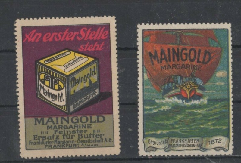 Germany- Pair of Advertising Stamps - Maingold Margarine, Frankfurt- Ship - NG