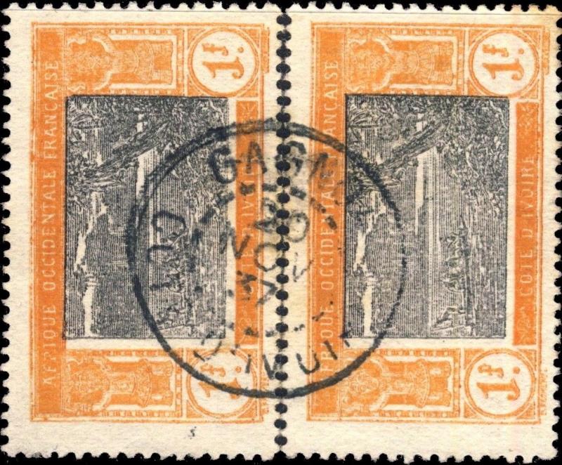 CÔTE-D'IVOIRE - 1937 - CAD GAGNOA / COTE-D'IVOIRE DOUBLE CERCLE SUR 2x N°55