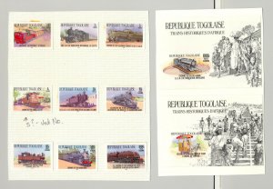 Togo #1264-1274 Trains 9v & 2v S/S Imperf Chromalin Proofs Mounted on 2 Cards