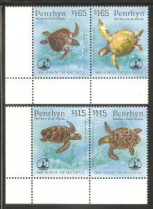 PENRHYN ISLANDS Sc# 447 - 448 MNH FVF Set of 2 x Pair Sea Turtles