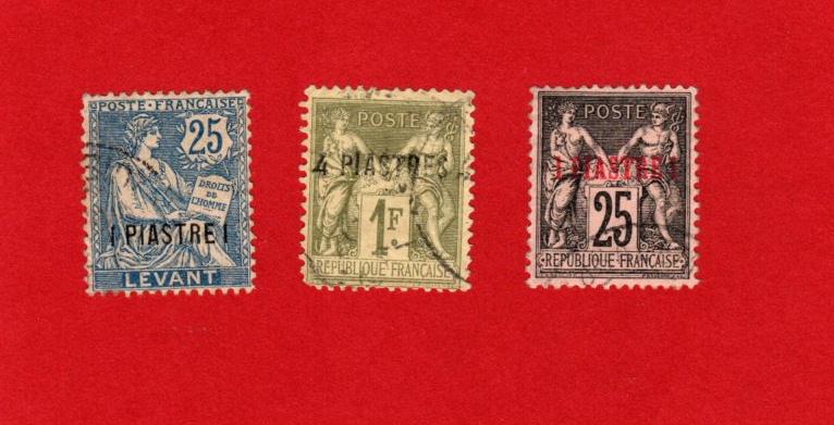 FRANCE OFFICES IN TURKEY 3 DIFFERENT USED STAMPS SCOTT # 2, 4 and 34