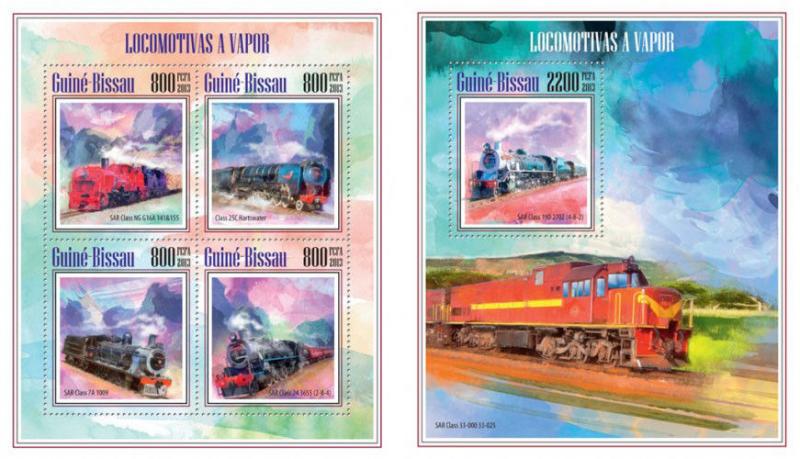 Trains Züge Locomotives Railways Railroads Transport Guinea-Bissau MNH stamp set