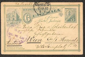 GUATEMALA H&G #3 POSTAL CARD OTTO KOHLER GUATEMALA TO VIENNA AUSTRIA 1902