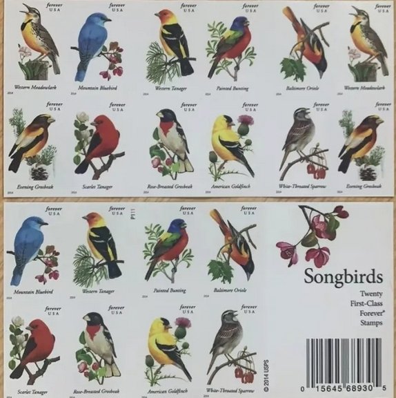 Songbirds in Snow  Forever stamps 5 sheets total 100pcs